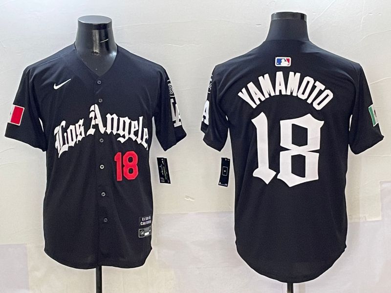 Men Los Angeles Dodgers #18 Yamamoto Black Five generations Joint Name 2025 Nike MLB Jersey style 2->los angeles dodgers->MLB Jersey